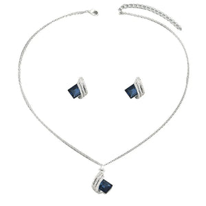 silver jewelry set with collarbone length and lobster clasp, post-back