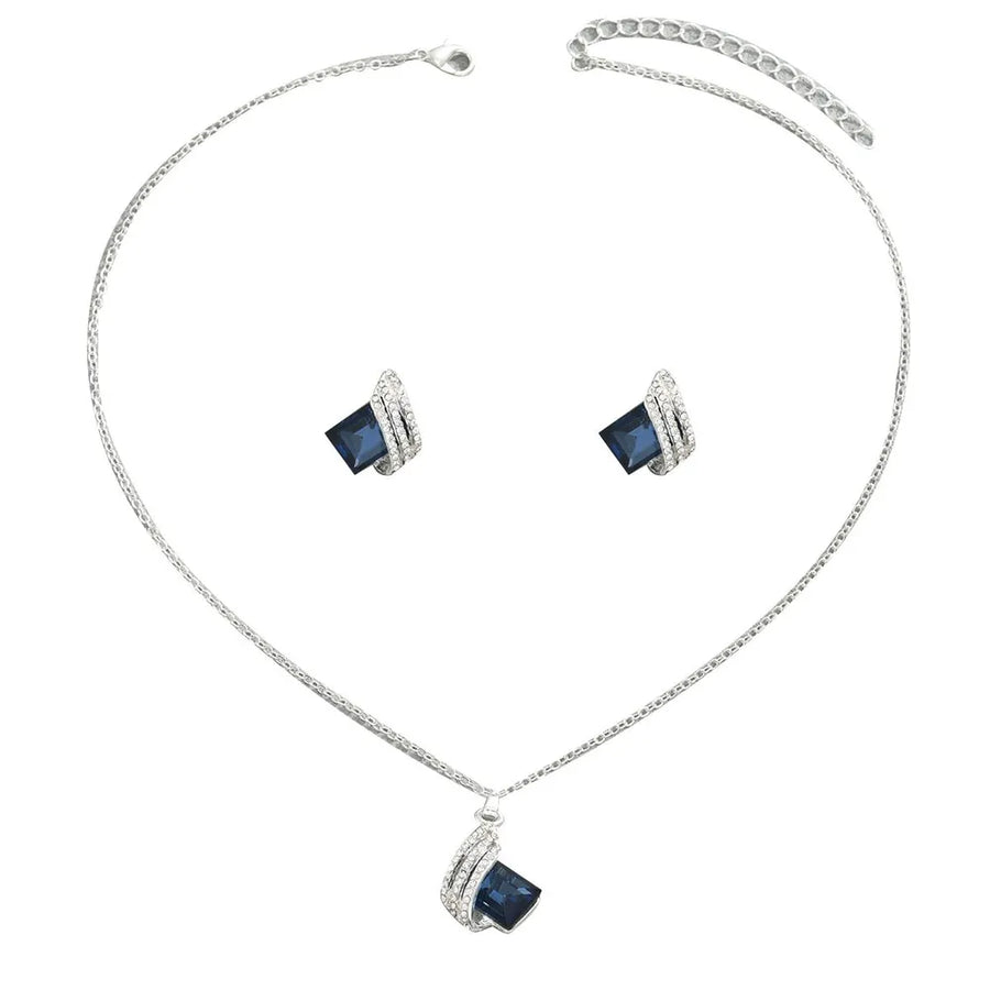 silver jewelry set with collarbone length and lobster clasp, post-back