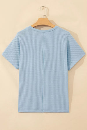 Light Blue with Waffle Knit Dolman Sleeve Loose Top