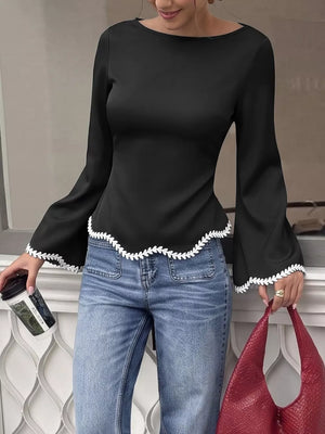 Contrast Trim Flare Sleeve Blouse option 5