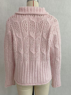 cardigan in Pink with cable knit and cable-knit