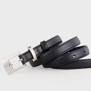 Black cowhide leather belt with silver buckle and keeper loop
