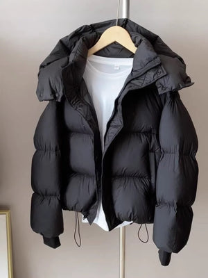 modern puffer jacket in Coffee with hooded