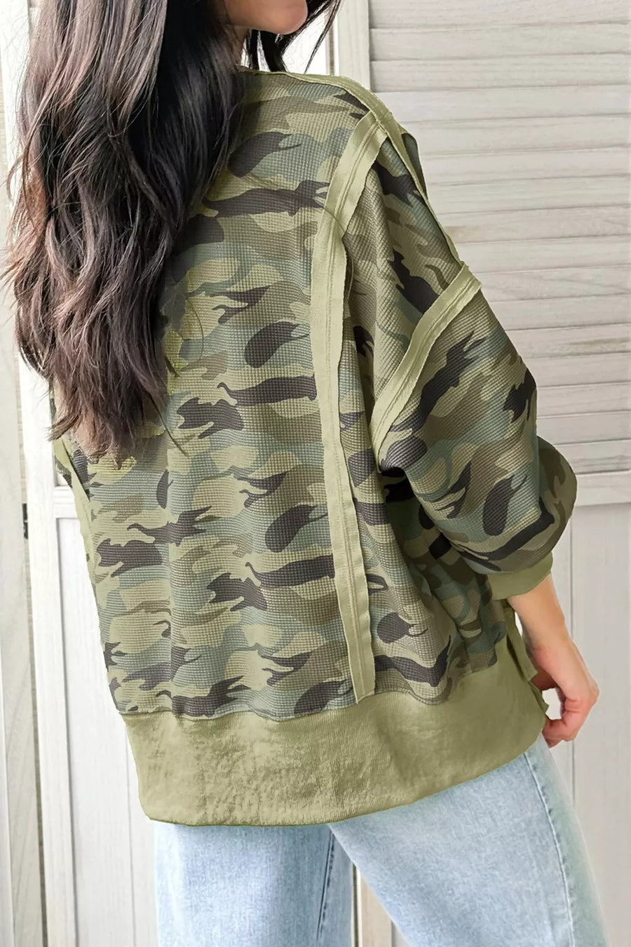 Camouflage Waffle Knit Oversized Sweatshirt option 3