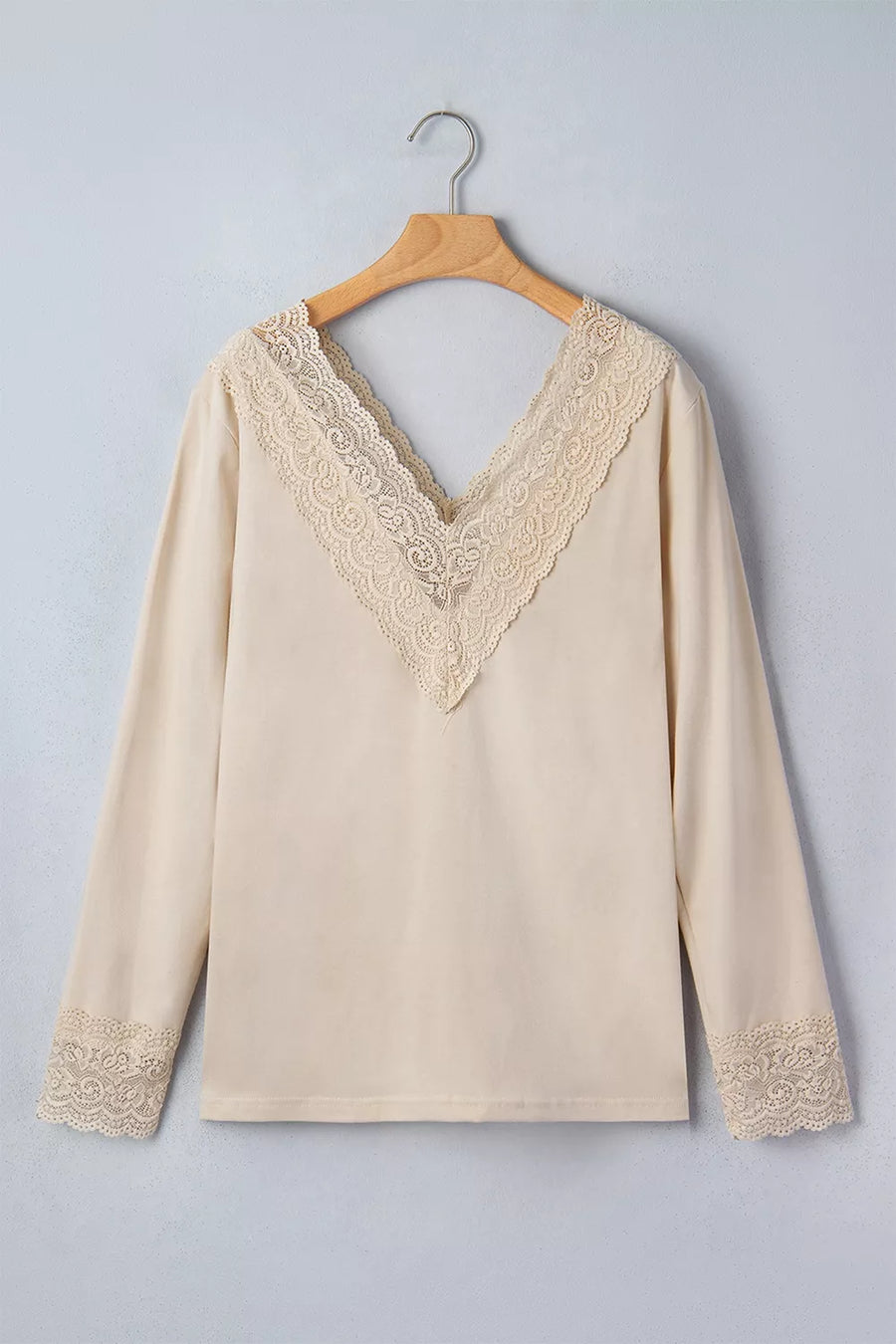 Lace Trim V Neck Long Sleeve Patchwork Shirt option 5