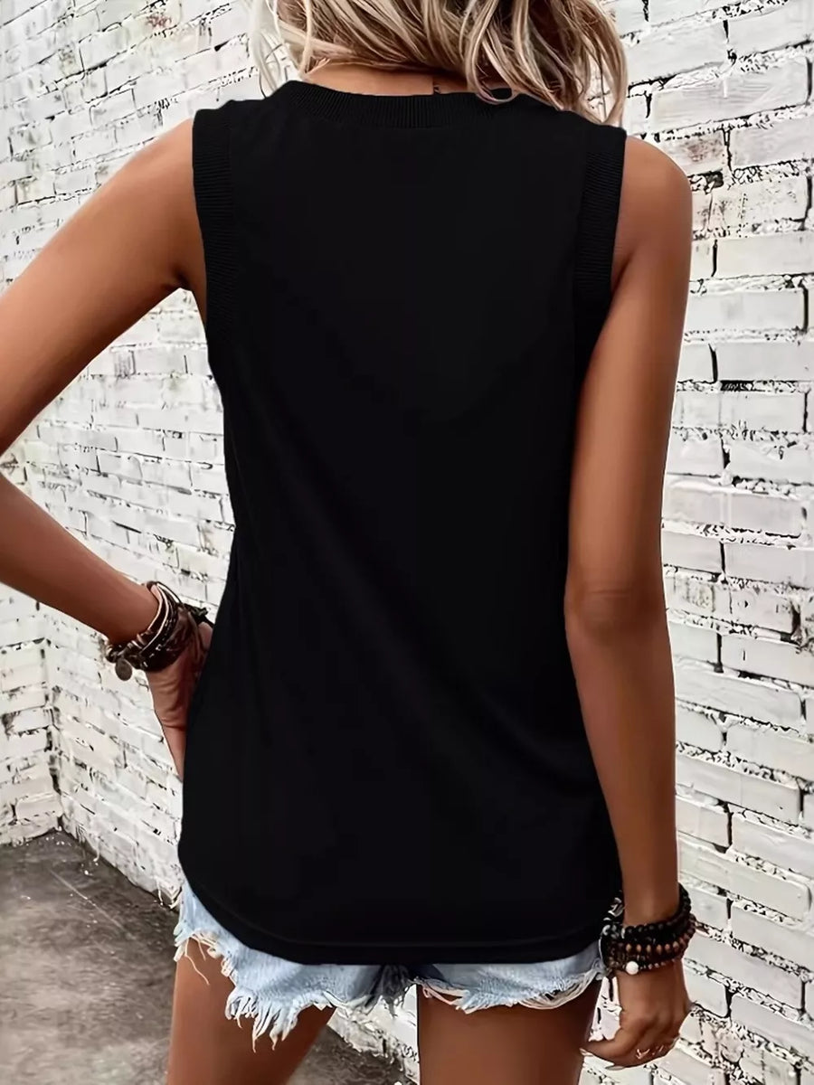 V-neck Ribbed Trim Tank in Orange