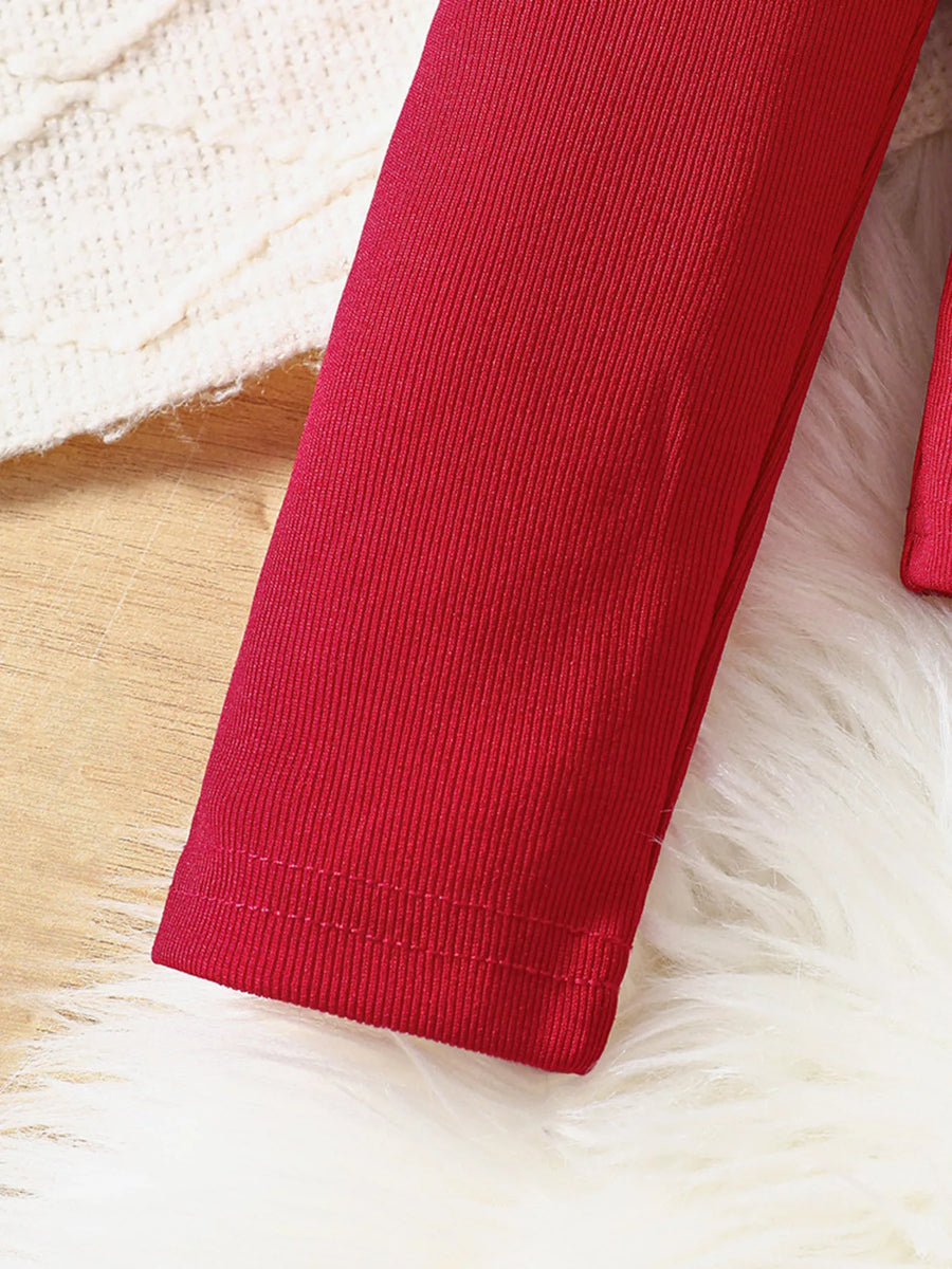 Red ribbed cotton blend baby top sleeve detail