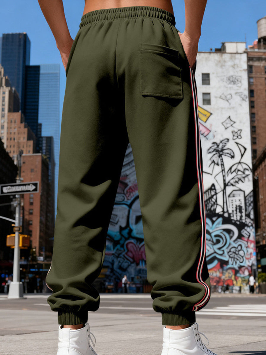 joggers in Army Green with striped and drawstring waist