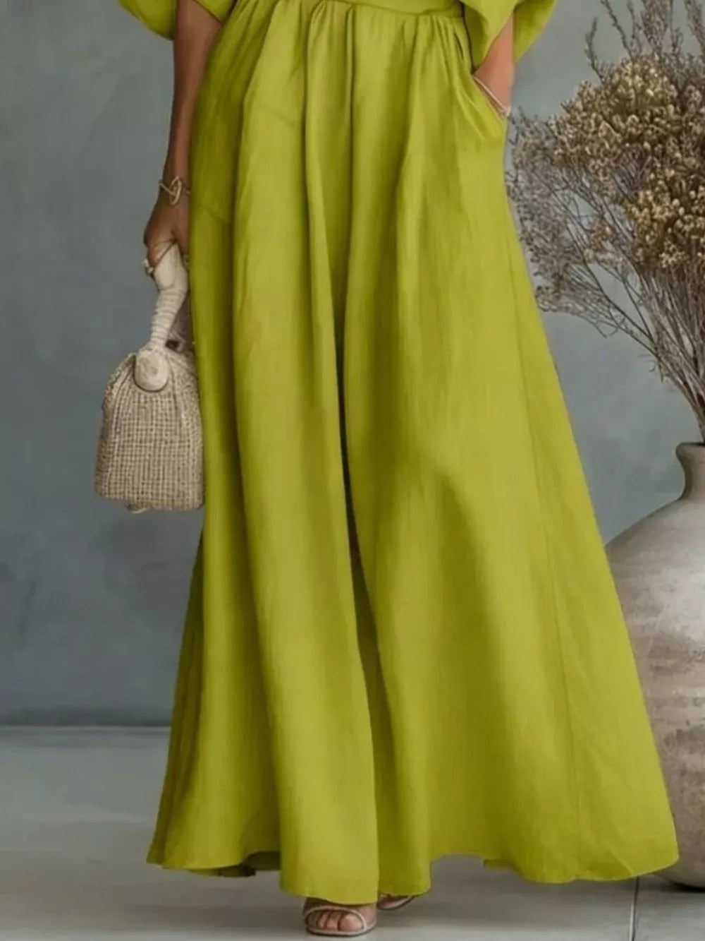 100% polyester Care instructions: Machine wash cold two-piece set in Sage with relaxed silhouette