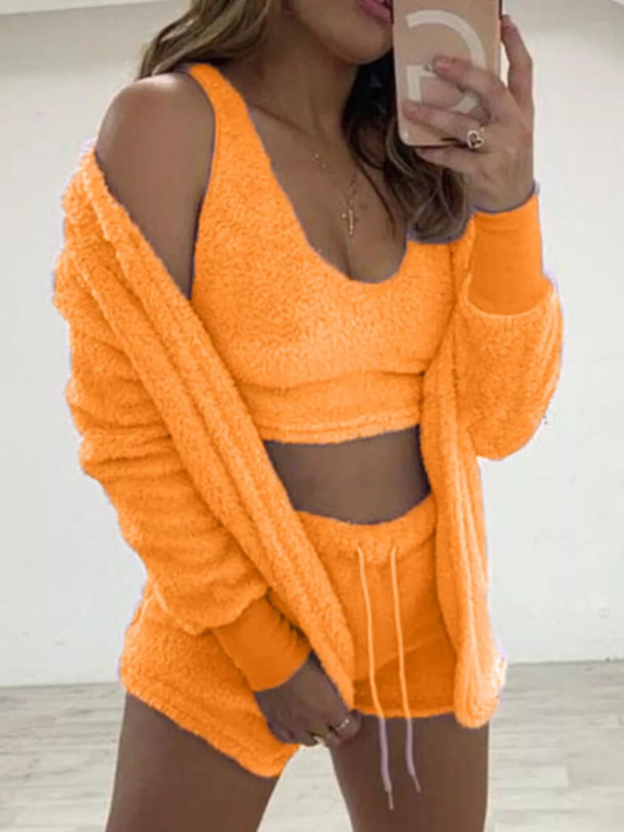 95%polyester, 5%spandex Care instructions: Machine wash cold pajama set in Lemon Yellow with relaxed silhouette