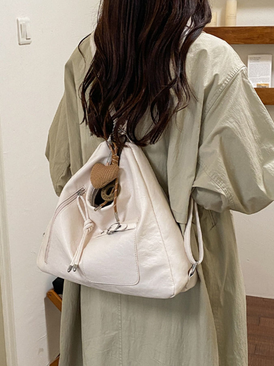 PU Leather Imported Size &amp crossbody bag in Beige with slouchy silhouette