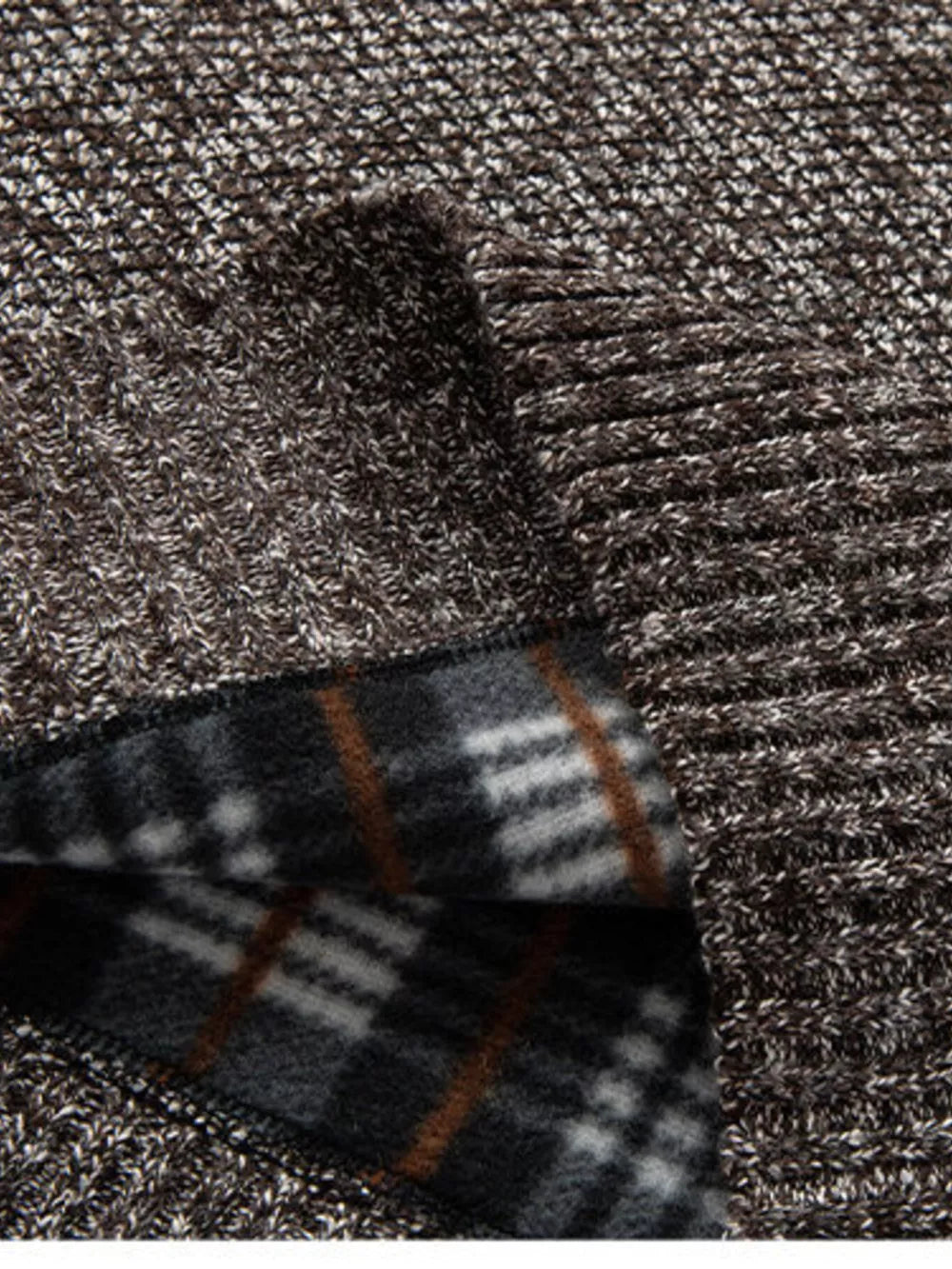 classic zip-up sweater in Brown with stand collar