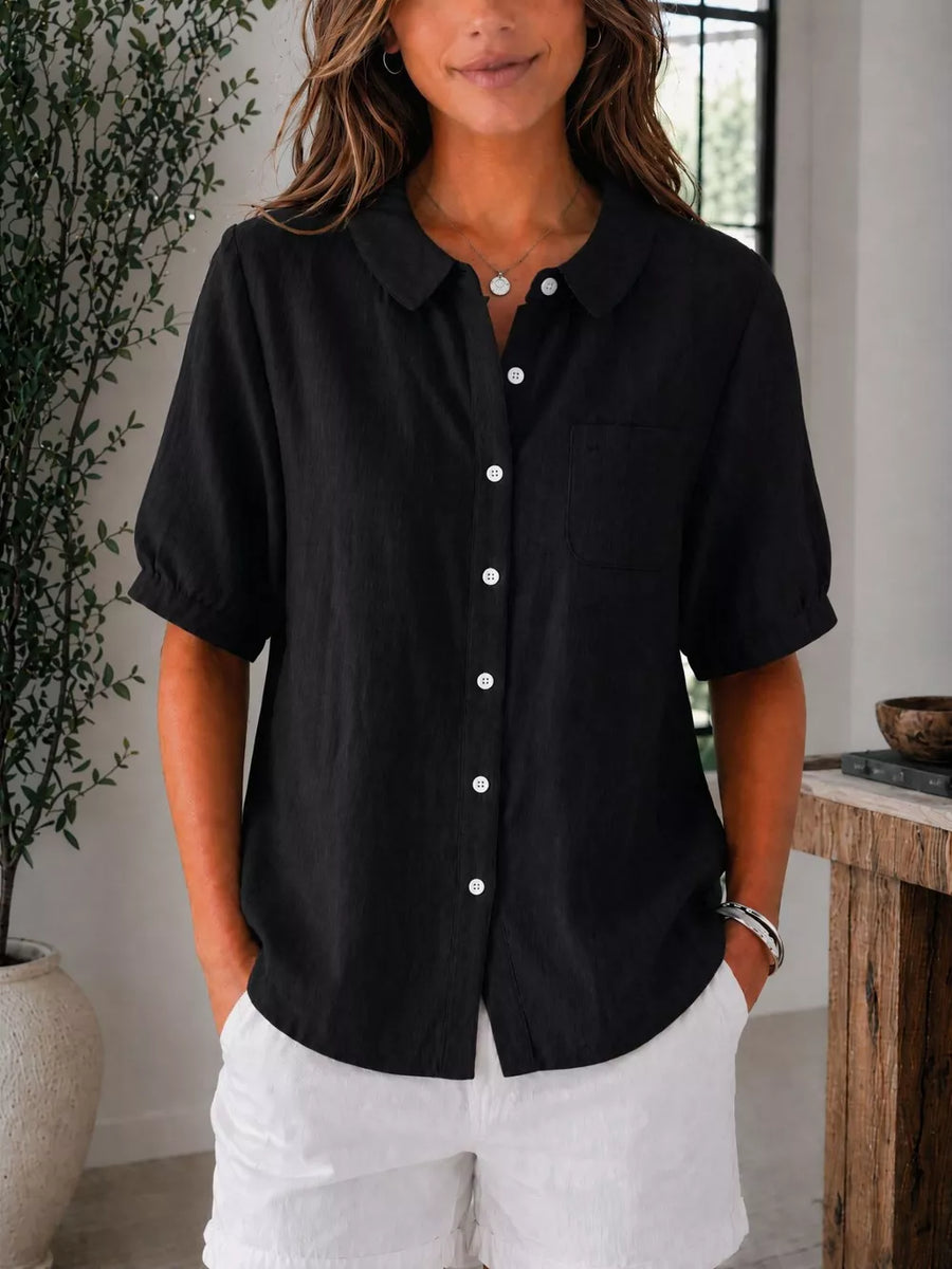 Red Full Size Button Up Short Sleeve Shirt Plus Size