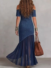 100% polyester Care instructions: Machine wash cold maxi dress in Blue with A-line silhouette