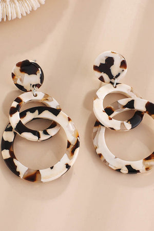 Tortoiseshell marbled hoop dangle earrings