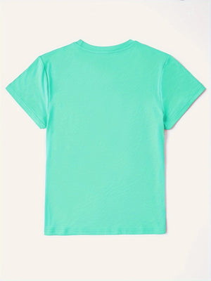 Aqua t-shirt with short sleeves and crew neck.