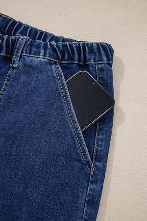 Drawstring Raw Hem Wide Leg Denim Pants, view 11
