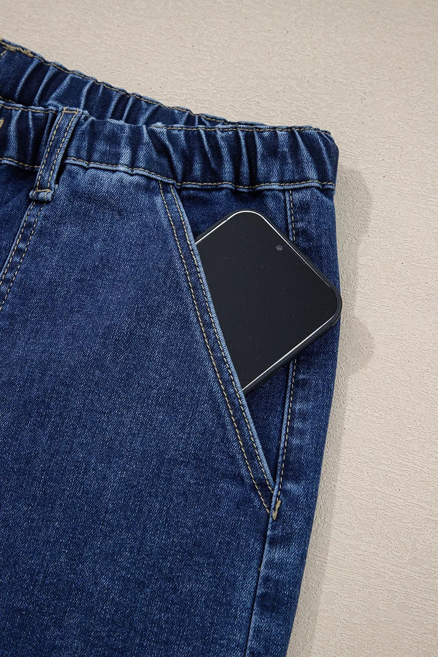 Drawstring Raw Hem Wide Leg Denim Pants, view 11