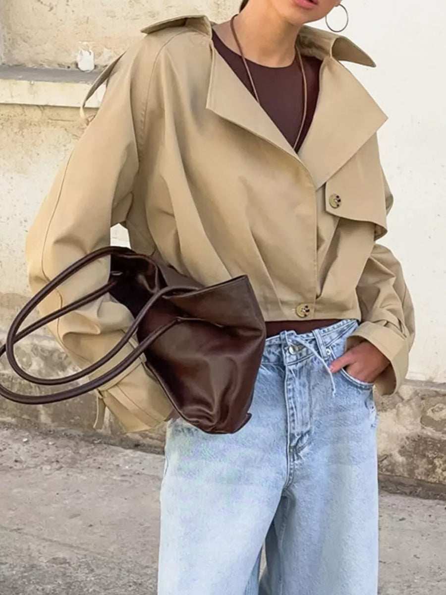 Khaki relaxed trench coat with notch lapel