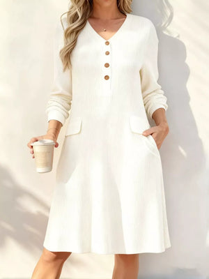 Gray Full Size Ribbed Knit V-neck Dress Plus Size