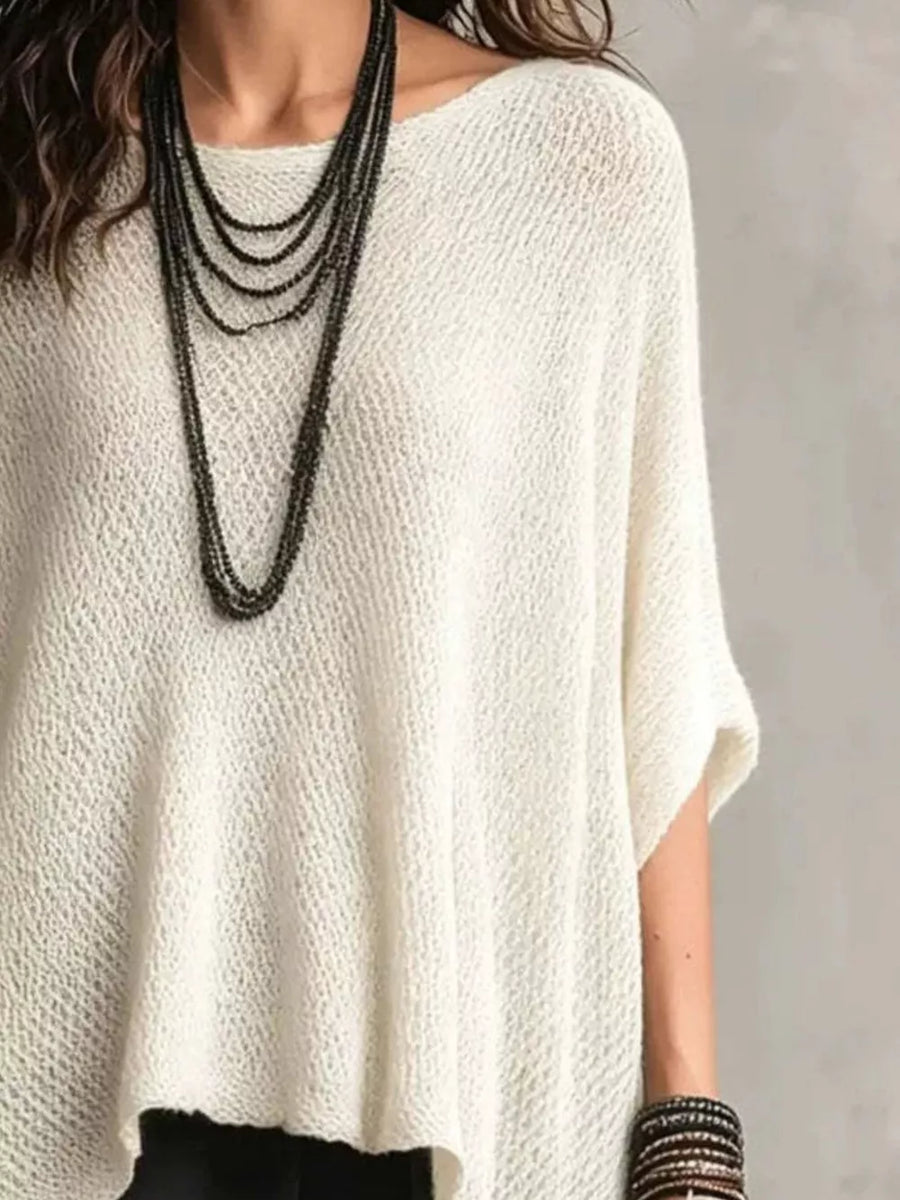 Green Loose Knit Round Neck Plus Size Top