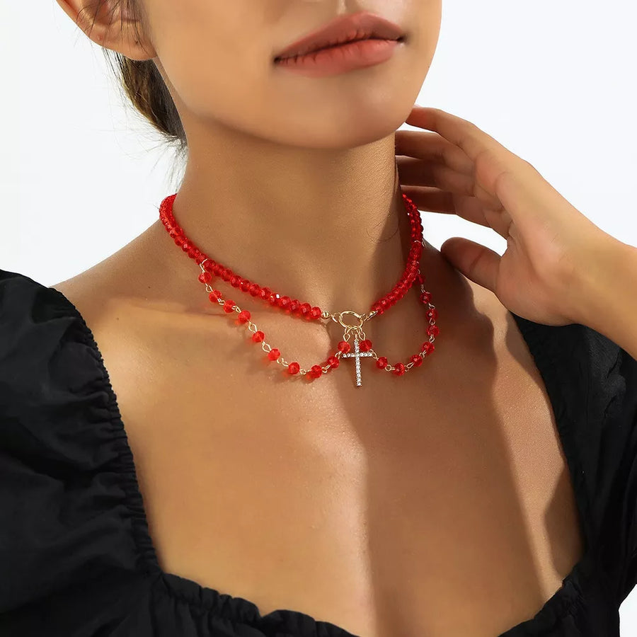 necklace in silver with beaded and beaded