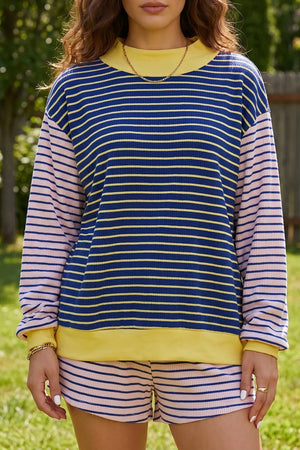 Stripe Color Block Ribbed Knit Two-piece Set option 3