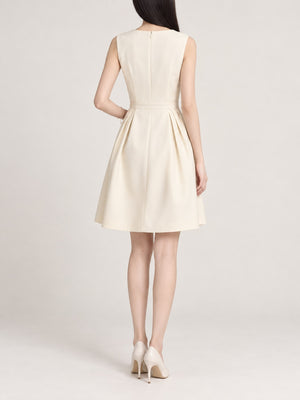 Polyester and rayon blend A-line dress in cream with A-line silhouette