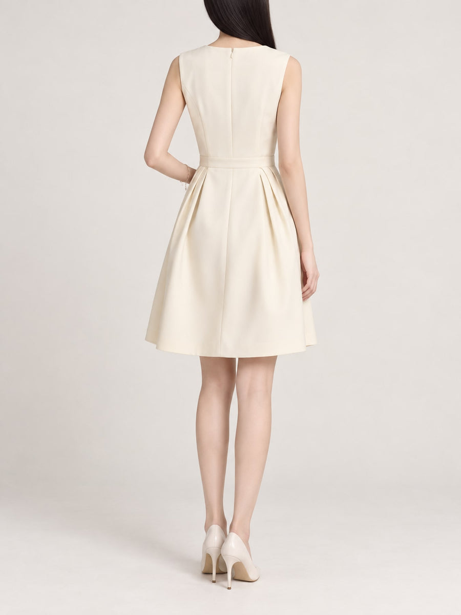 Polyester and rayon blend A-line dress in cream with A-line silhouette