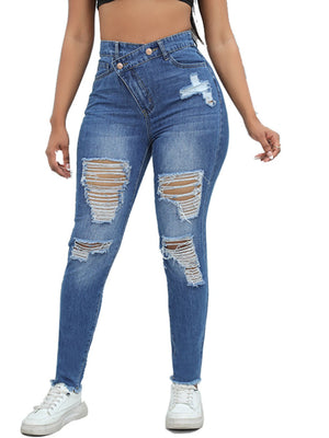 jeans in Light Blue with distressed and full-length