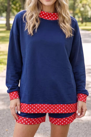 50% polyester, 50% cotton Care instructions: Machine wash cold lounge set in Navy with relaxed silhouette