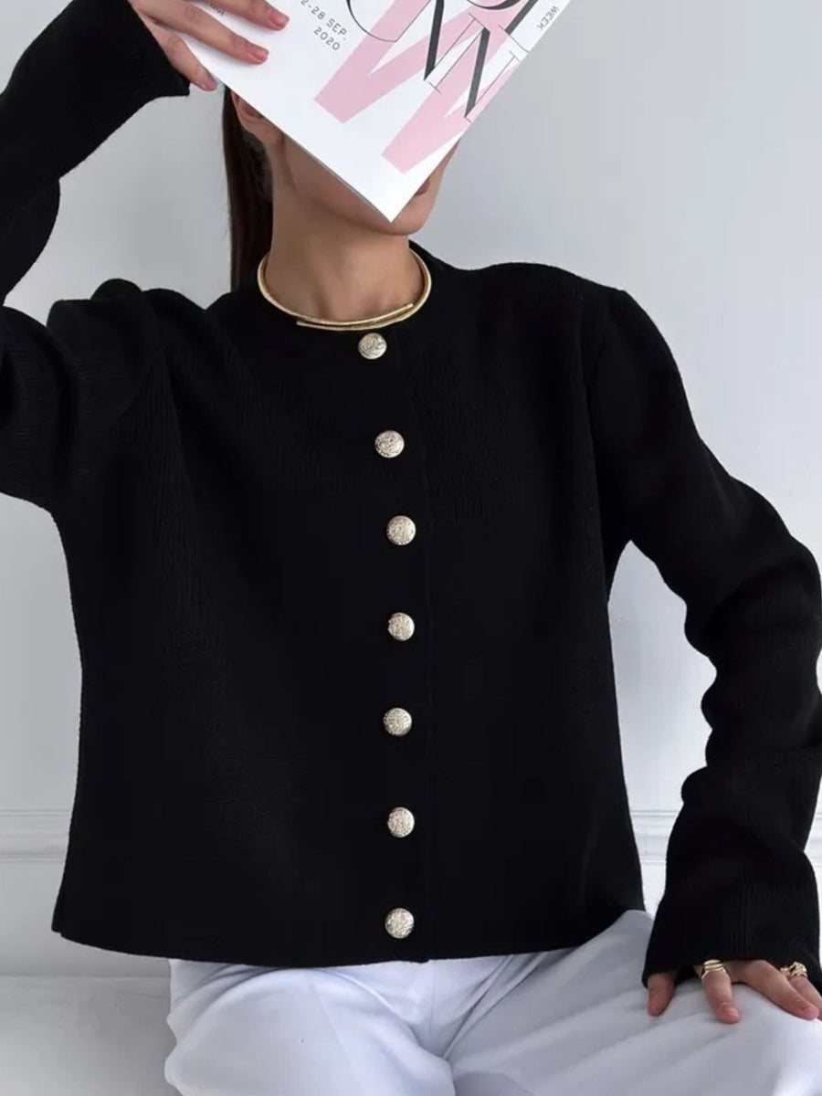 White cardigan with waist-length and button-front