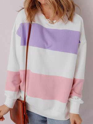 Multicolor with Colorblock Patchwork Drop Shoulder Sweatshirt in Multicolor