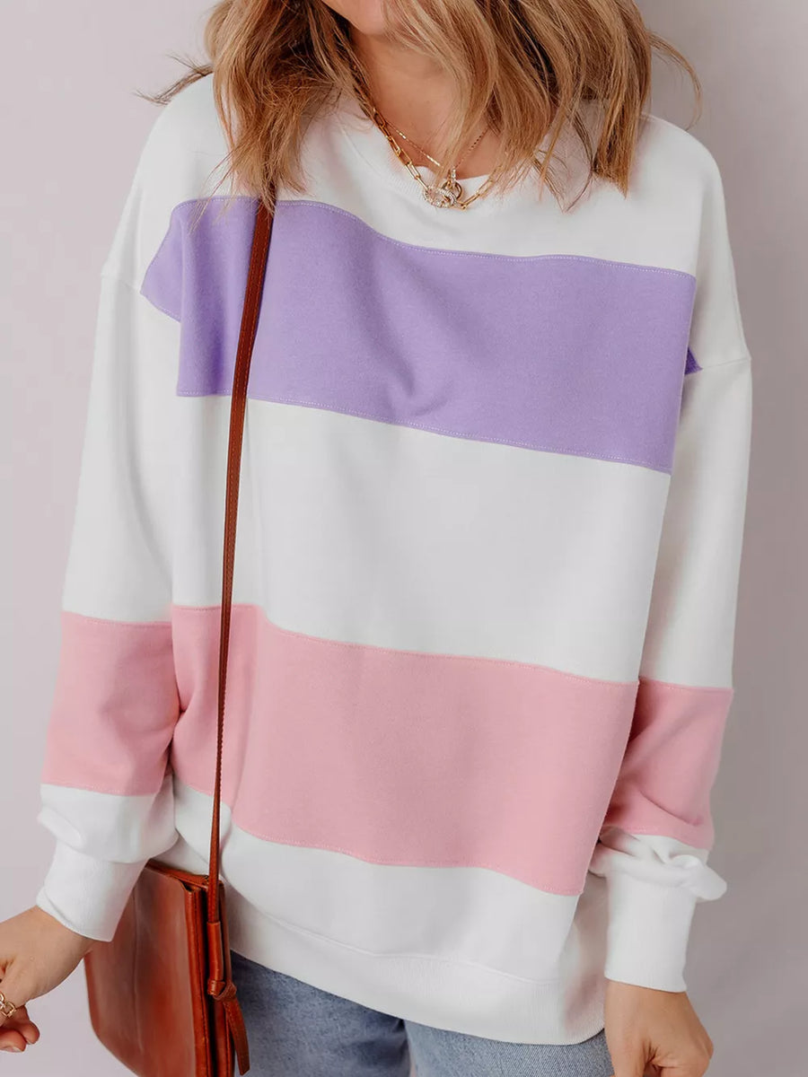 Multicolor with Colorblock Patchwork Drop Shoulder Sweatshirt in Multicolor