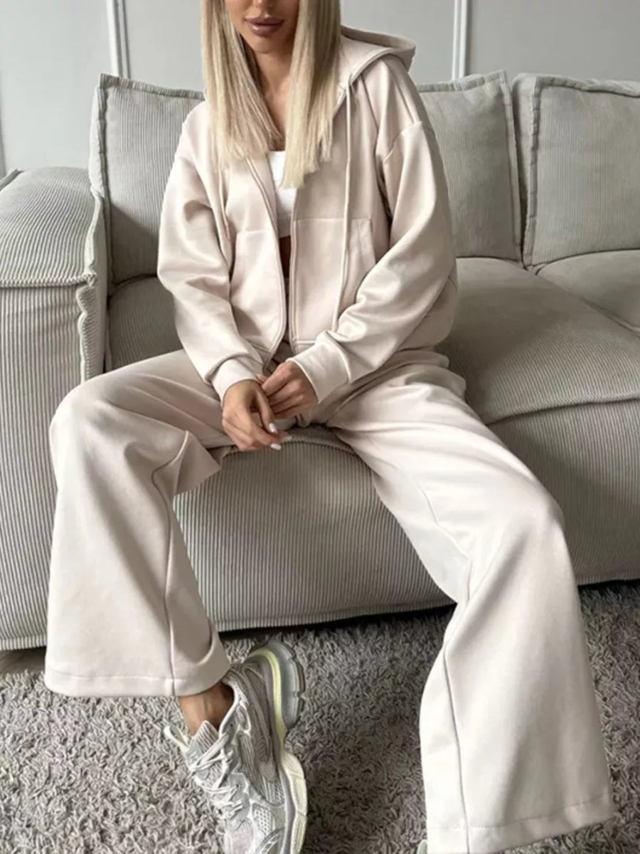 100% polyester Care instructions: Machine wash cold lounge set in Dark Gray with relaxed, wide-leg silhouette