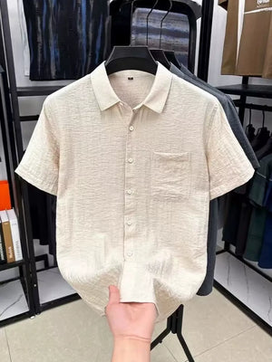 Dark Blue Men's Plus Size Lightweight Textured Shirt