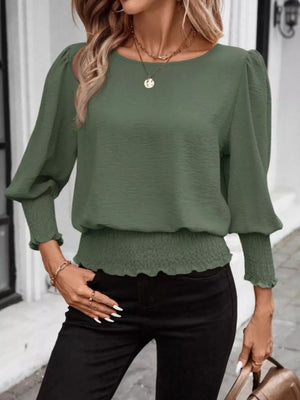 Puff Sleeve Smocked Blouse in White