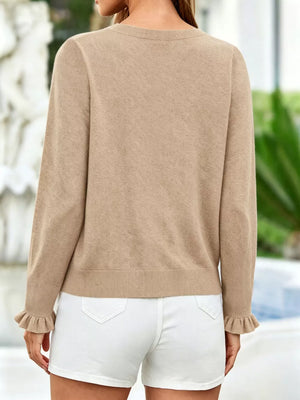 Khaki cardigan with waist-length and button-front