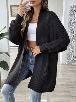 Light Gray cardigan with thigh-length and open-front