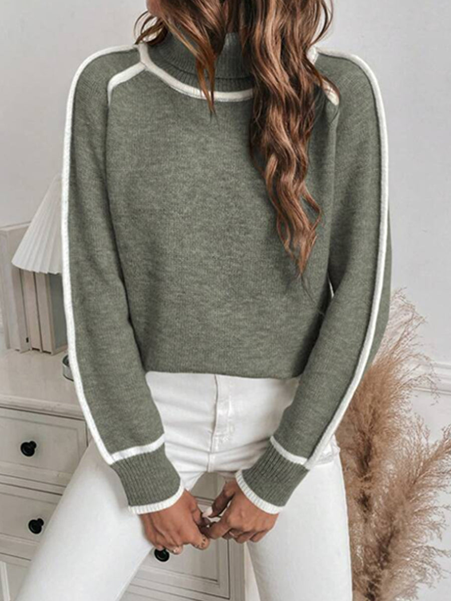 turtleneck sweater in sage green featuring contrast trim and regular fit
