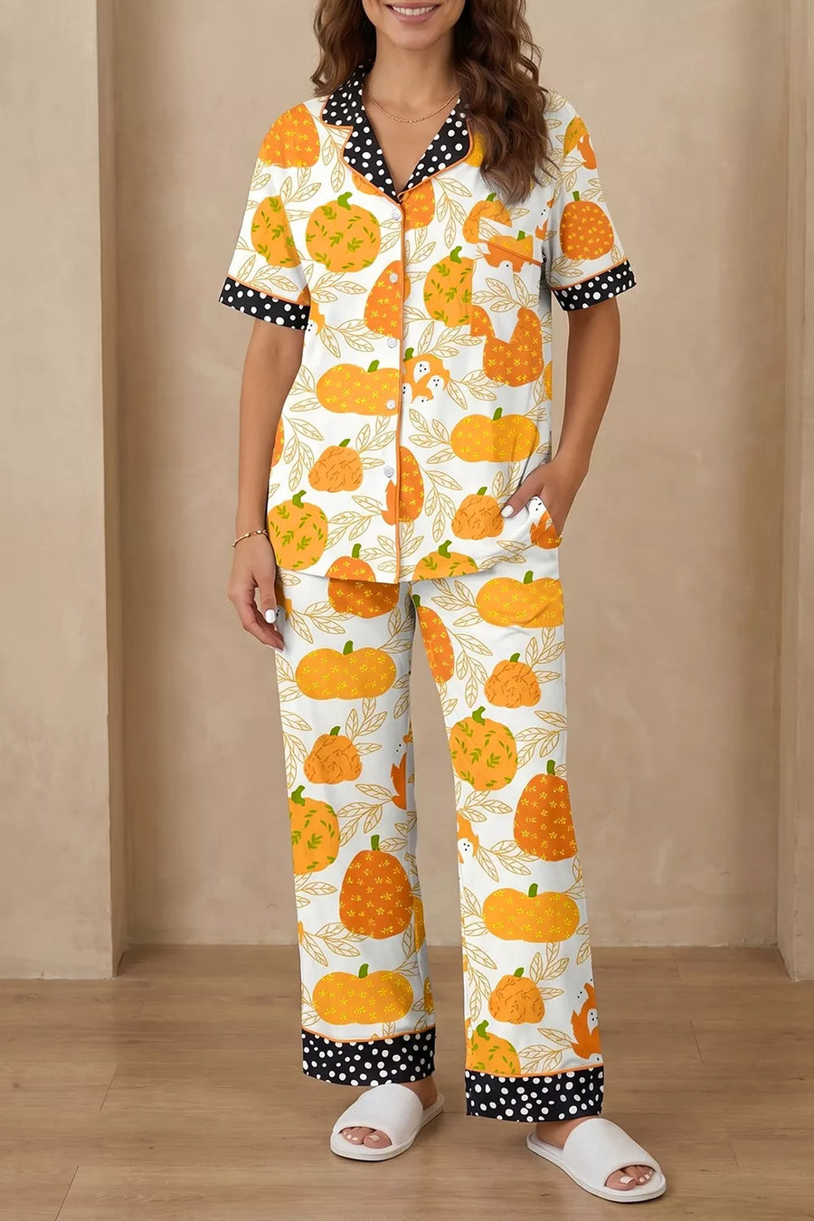 Sherbet pajama set with full-length and button-front