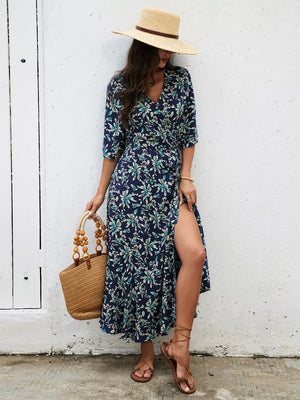bohemian wrap dress in Red with v-neck