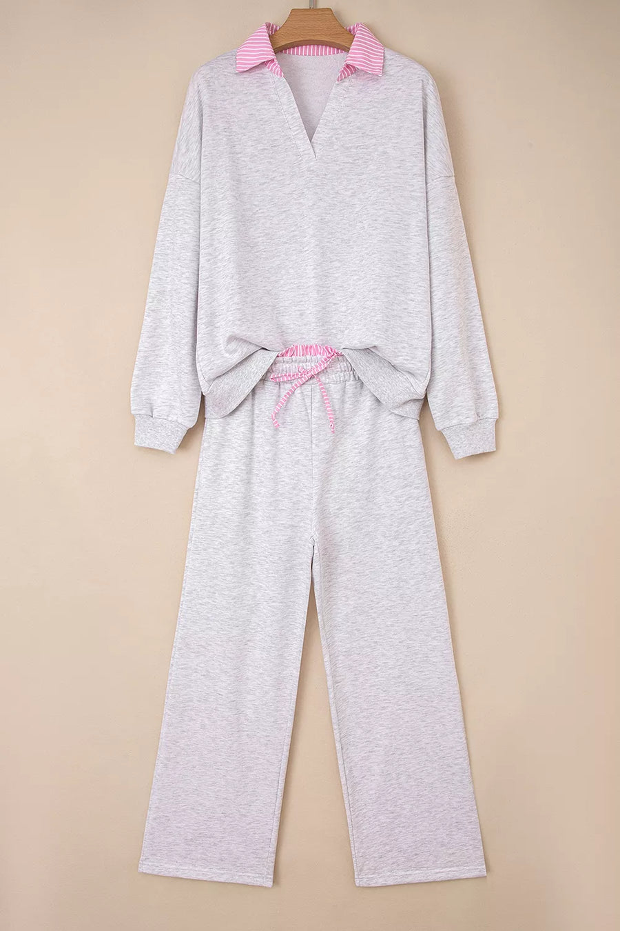 Light Gray sweatshirt and sweatpants set with hip-length, full-length and drawstring
