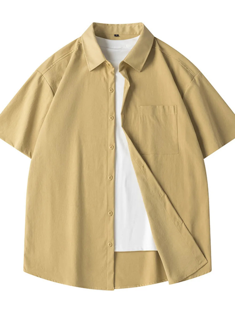 Men's relaxed fit short sleeve button-up shirt in Dust Storm cotton with chest pocket.