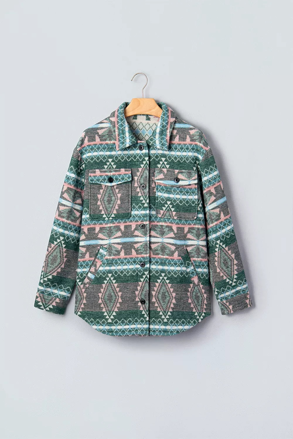 shacket in charcoal with buttoned and tunic-length