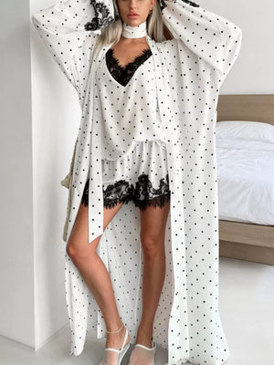 ivory pajama set with midi and open-front