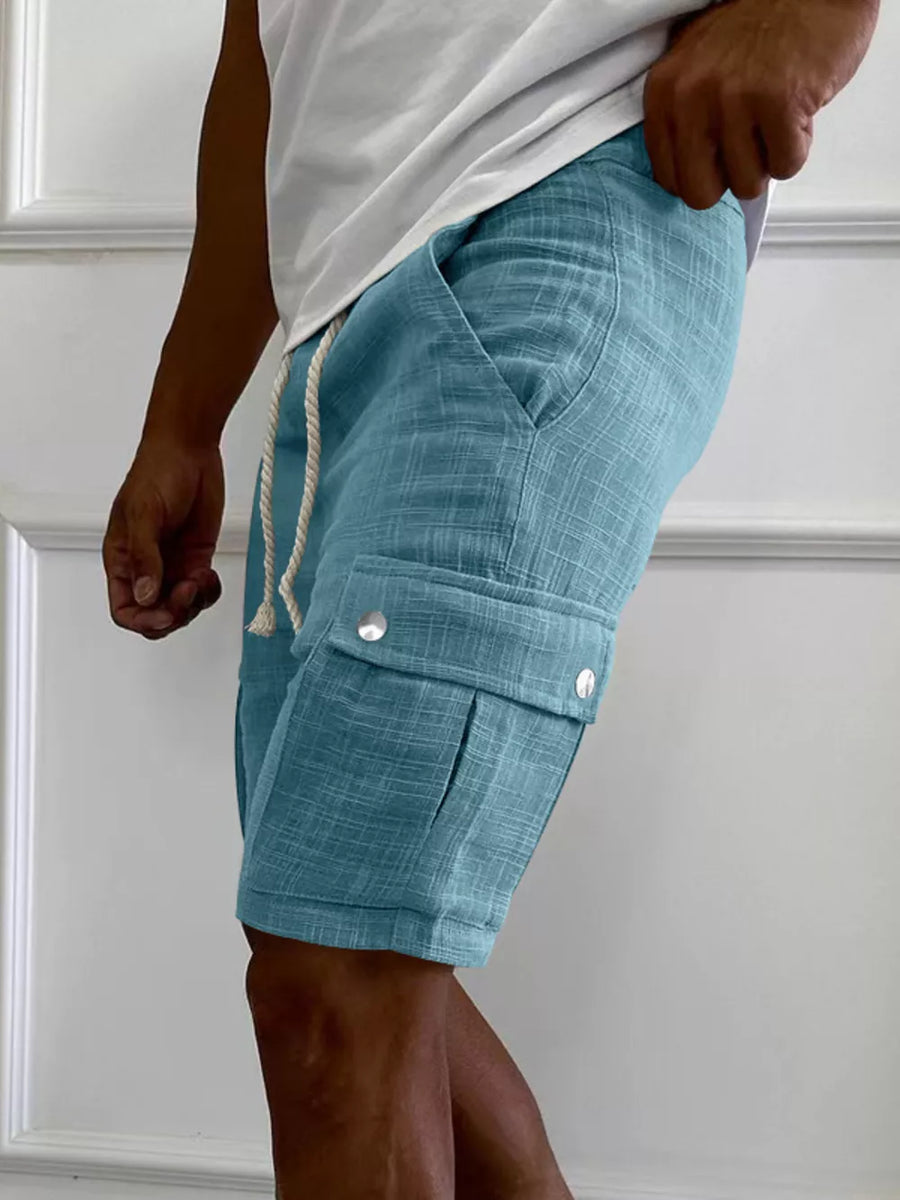 Light Gray Men's Full Size Drawstring Casual Cargo Shorts