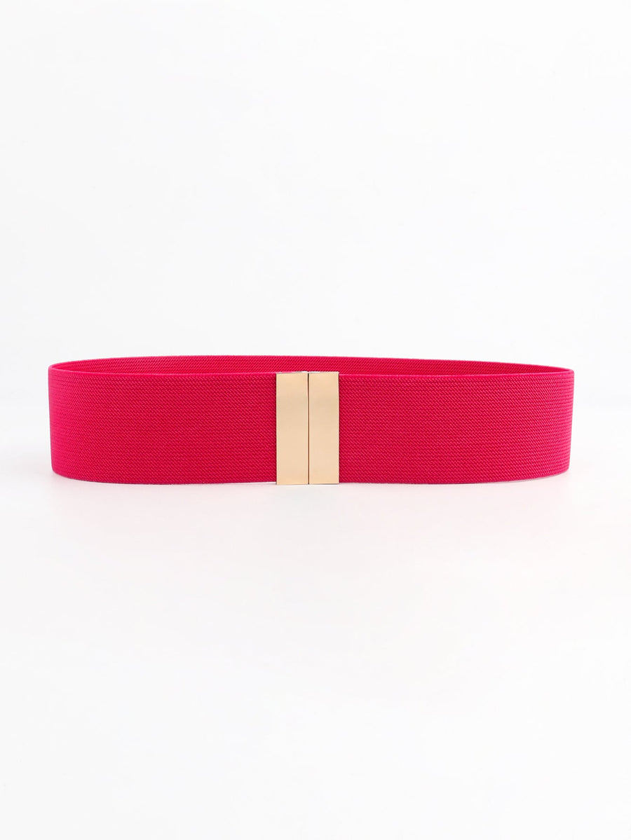 Wide elastic belt in Deep Rose with a gold clasp.