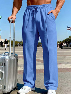 95%polyester,5%spandex Care instructions: Machine wash cold wide-leg pants in Navy Blue with loose silhouette