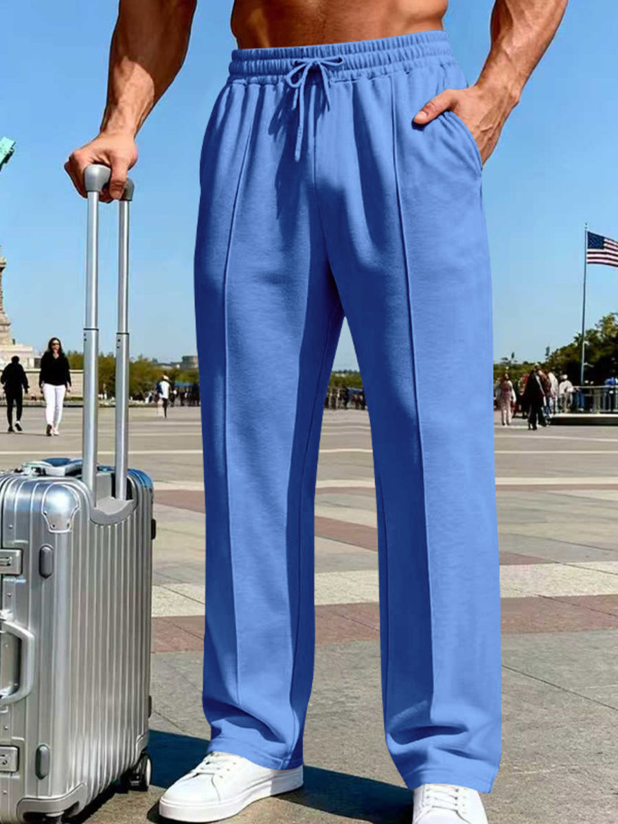 95%polyester,5%spandex Care instructions: Machine wash cold wide-leg pants in Navy Blue with loose silhouette